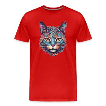 Farbenfrohe Katzenmystik: Kopf in Rot, Blau und We - Männer Premium Bio T-Shirt - Rot - Vorne - Damien (186cm)