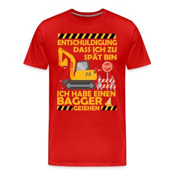 Ich habe einen Bagger gesehen Kinder Baustelle - Männer Premium Bio T-Shirt - Rot - Vorne - Damien (186cm)