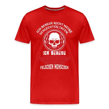 Ich bereue nicht meine schlechten Taten, sondern.. - Männer Premium Bio T-Shirt - Rot - Vorne - Damien (186cm)