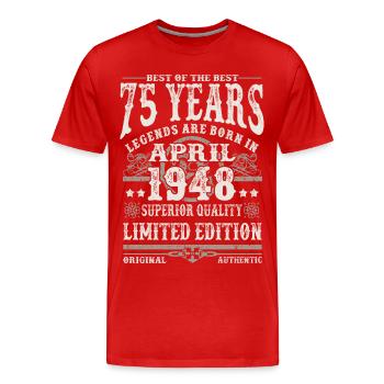 Né en avril 1948 - 75 ans - T-shirt bio Premium Homme - rouge - Devant - Damien (186cm)