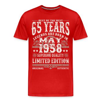 Born in May 1958 - 65 years old - Men's Premium Organic T-Shirt - red - Front - Damien (186cm)