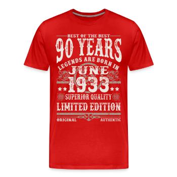 Born in Juni 1933 - 90 years old - Men's Premium Organic T-Shirt - red - Front - Damien (186cm)