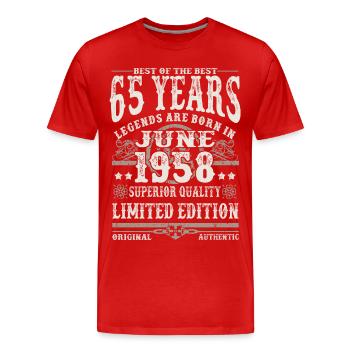 Born in Juni 1958 - 65 years old - Men's Premium Organic T-Shirt - red - Front - Damien (186cm)