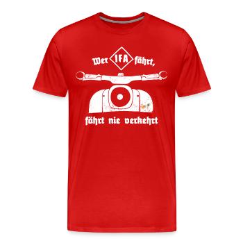 Schwalbe - Ostalgie - IFA - DDR - Moped - Männer Premium Bio T-Shirt - Rot - Vorne - Damien (186cm)