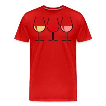 Vin blanc, vin rouge, vin rosé (ventre de vin par verre) - T-shirt bio Premium Homme - rouge - Devant - Damien (186cm)