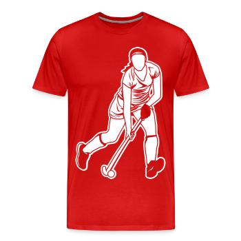 Hockey Mädchen - Männer Premium Bio T-Shirt - Rot - Vorne - Damien (186cm)