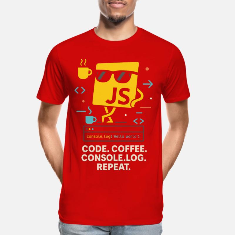 Code Coffee Console.log Répéter le programme JavaScript T-shirt bio Premium Homme