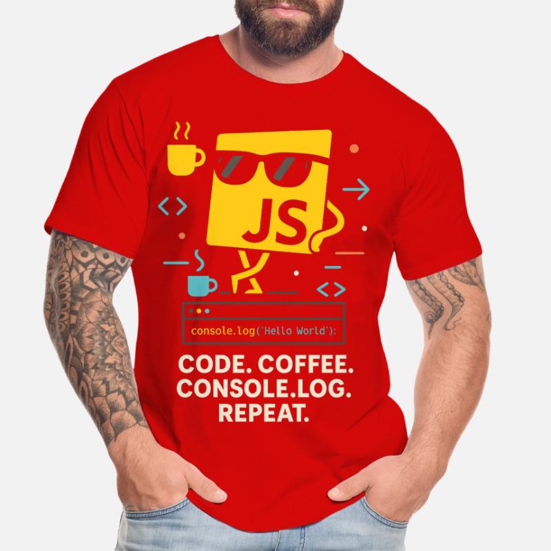 Code Coffee Console.log Répéter le programme JavaScript T-shirt bio Premium Homme