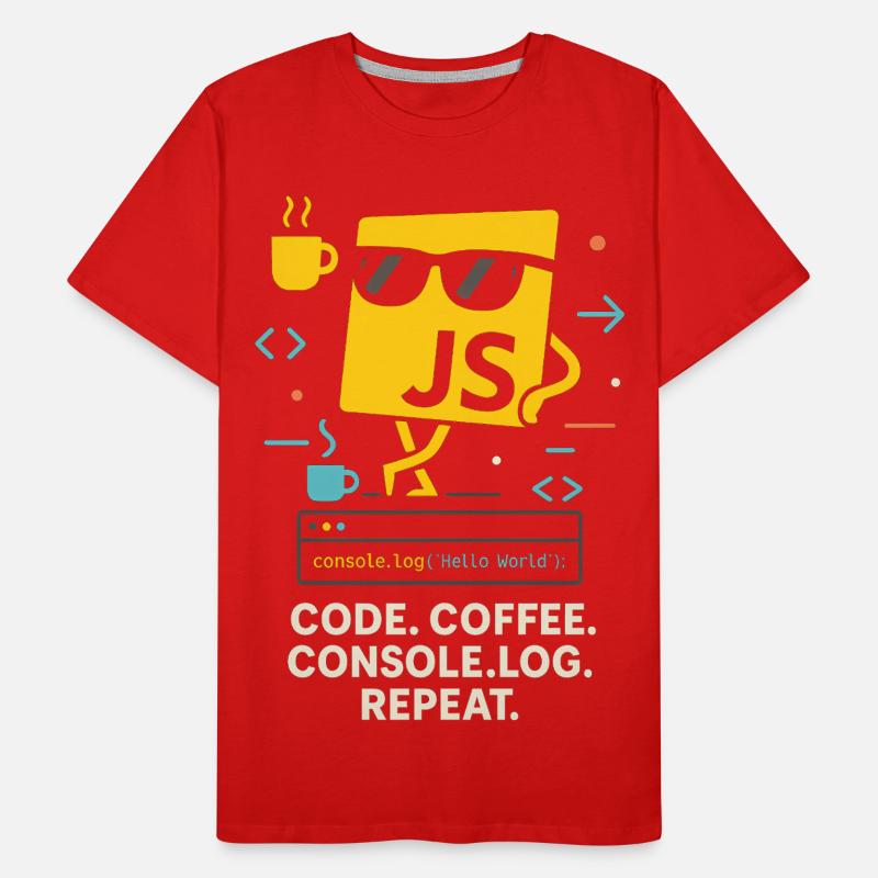 Code Coffee Console.log Répéter le programme JavaScript T-shirt bio Premium Homme