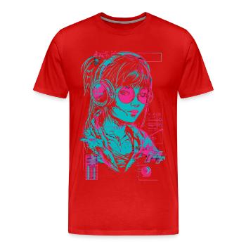 Kopfhörer Mädchen Frau Musik Sound Beat Neon Pink - Männer Premium Bio T-Shirt - Rot - Vorne - Damien (186cm)