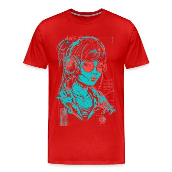 Kopfhörer Mädchen Frau Musik Sound Beat Neon Pink - Männer Premium Bio T-Shirt - Rot - Vorne - Damien (186cm)