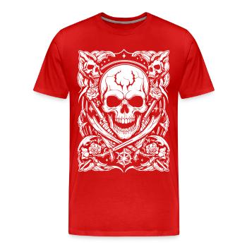 pirate skull - Men's Premium Organic T-Shirt - red - Front - Damien (186cm)