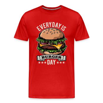 Tous les jours, c’est la journée du burger - Restauration rapide - Délicieux - T-shirt bio Premium Homme - rouge - Devant - Damien (186cm)