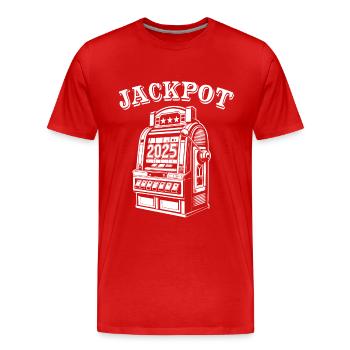 Jackpot - Machine à sous 2025 - Cadeau gratuit - T-shirt bio Premium Homme - rouge - Devant - Damien (186cm)