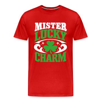 Mister Lucky Charm - Saint-Patrick - Irlande - T-shirt bio Premium Homme - rouge - Devant - Damien (186cm)