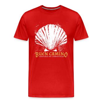 Buen Camino, scallop, Santiago de Compostela - Men's Premium Organic T-Shirt - red - Front - Damien (186cm)