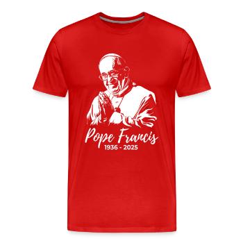Le pape François croise les mains et prie - T-shirt bio Premium Homme - rouge - Devant - Damien (186cm)