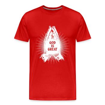 Dieu est grand - priant - priant - mains qui prient - T-shirt bio Premium Homme - rouge - Devant - Damien (186cm)