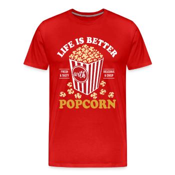 La vie est meilleure avec le maïs soufflé - croustillant et délicieux - T-shirt bio Premium Homme - rouge - Devant - Damien (186cm)