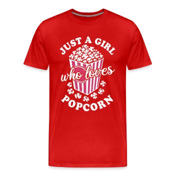 Juste une fille qui aime le pop-corn - croustillant et délicieux - T-shirt bio Premium Homme - rouge - Devant - Damien (186cm)