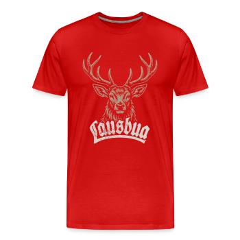 Lausbua Hirsch - Festzelt, Bier und Gaudi - Männer Premium Bio T-Shirt - Rot - Vorne - Damien (186cm)