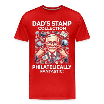 Collectionneur de timbres-poste vintage papa philatéliste - T-shirt bio Premium Homme - rouge - Devant - Damien (186cm)