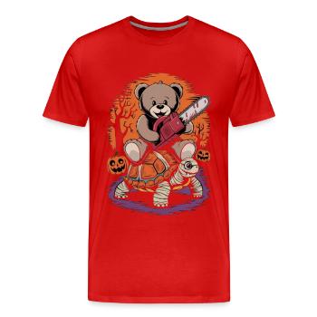 Halloween Ours en peluche Tortue tronçonneuse - T-shirt bio Premium Homme - rouge - Devant - Damien (186cm)