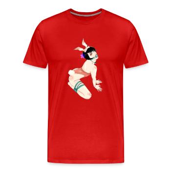 Häschen-Wiedergabe - Männer Premium Bio T-Shirt - Rot - Vorne - Damien (186cm)
