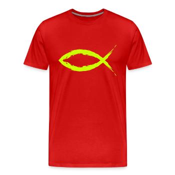 Poisson christianisme symbole religion Église jaune. - T-shirt bio Premium Homme - rouge - Devant - Damien (186cm)