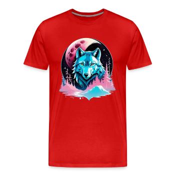 Wolf und Mond - Männer Premium Bio T-Shirt - Rot - Vorne - Damien (186cm)