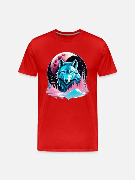 Wolf und Mond - Männer Premium Bio T-Shirt - Rot
