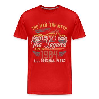 1984 Vintage Man Myth Legend Motorcycle - Men's Premium Organic T-Shirt - red - Front - Damien (186cm)