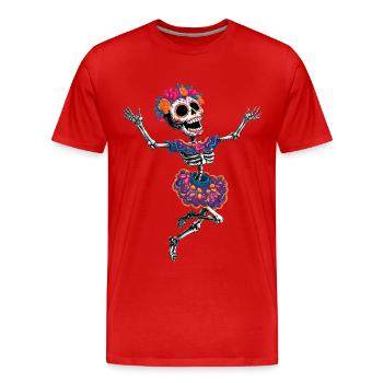 tanzendes happy crazy Skelett la Catrina :) - Männer Premium Bio T-Shirt - Rot - Vorne - Damien (186cm)
