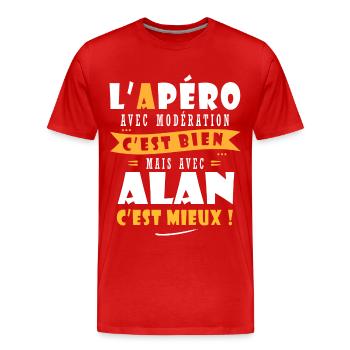 Alan Apero T shirt Humour personnalisé alan - T-shirt bio Premium Homme - rouge - Devant - Damien (186cm)