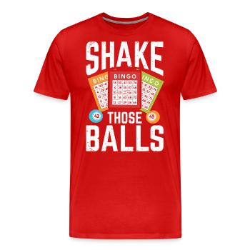 Shake Those Balls Lustiges Bingo - Männer Premium Bio T-Shirt - Rot - Vorne - Damien (186cm)