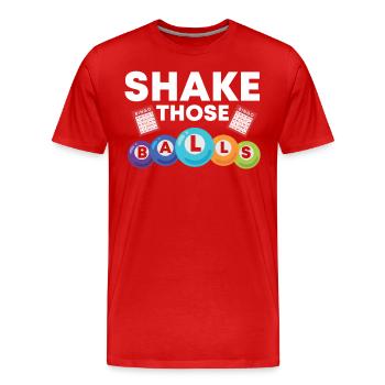Shake Those Balls Lustiges Bingo - Männer Premium Bio T-Shirt - Rot - Vorne - Damien (186cm)