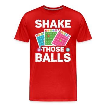Shake Those Balls Lustiges Bingo - Männer Premium Bio T-Shirt - Rot - Vorne - Damien (186cm)