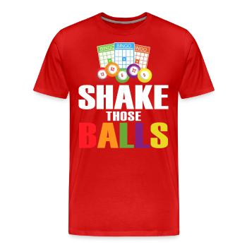 Shake Those Balls Lustiges Bingo - Männer Premium Bio T-Shirt - Rot - Vorne - Damien (186cm)