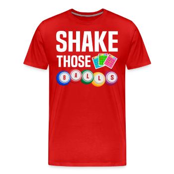 Shake Those Balls Lustiges Bingo - Männer Premium Bio T-Shirt - Rot - Vorne - Damien (186cm)