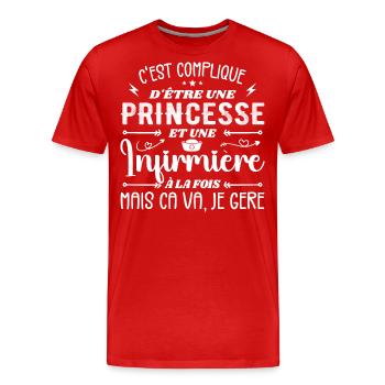 Princesse et Infirmière Cadeau Infirmière - T-shirt bio Premium Homme - rouge - Devant - Damien (186cm)