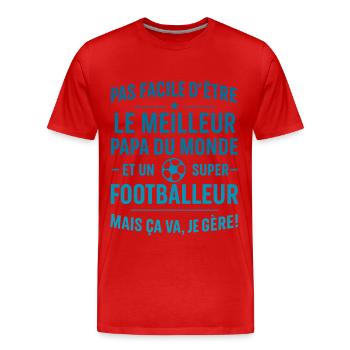 Super Papa Footballeur Foot football cadeau père - T-shirt bio Premium Homme - rouge - Devant - Damien (186cm)