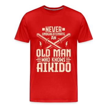 Unterschätze niemals einen alten Mann, der Aikido kennt - Männer Premium Bio T-Shirt - Rot - Vorne - Damien (186cm)
