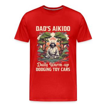Papas tägliches Aikido-Aufwärmen weicht Spielzeugautos aus - Männer Premium Bio T-Shirt - Rot - Vorne - Damien (186cm)