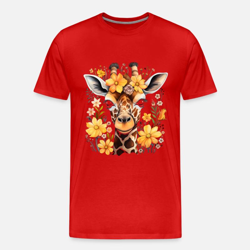 Giraffe Blumen Tier Geschenk - Männer Premium Bio T-Shirt - Rot