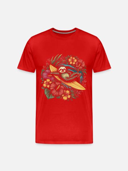 Faultier Surfer Lustig Geschenk - Männer Premium Bio T-Shirt - Rot