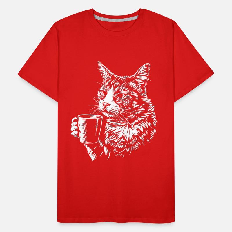Cat Coffee Funny Gift Men's Premium Organic T-Shirt