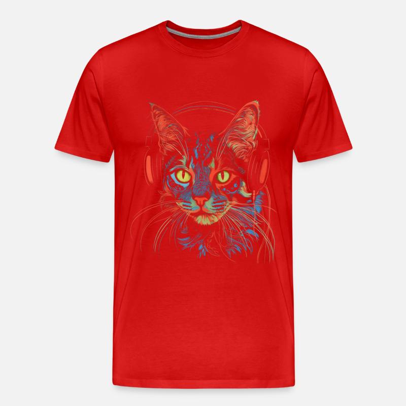 Katze Musik Kopfhörer Geschenk - Männer Premium Bio T-Shirt - Rot