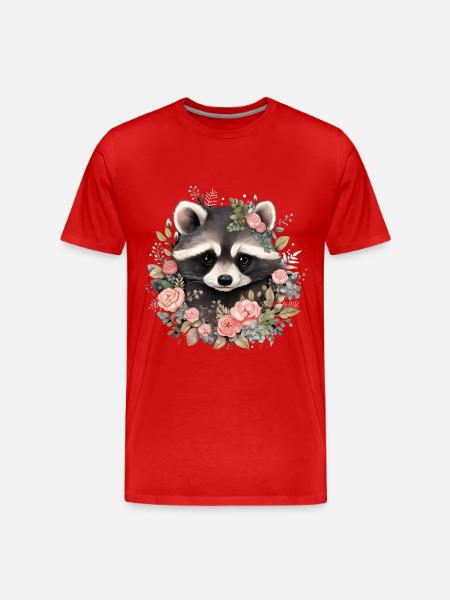 Raccoon Floral Funny Gift - Men's Premium Organic T-Shirt - red