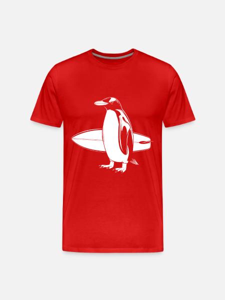 Penguin Surfing Surfer Funny Gift - Men's Premium Organic T-Shirt - red