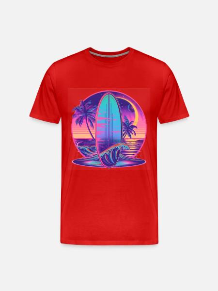 Surf Retro Wave Surfer Cadeau - T-shirt bio Premium Homme - rouge